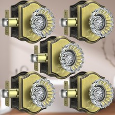 5 Pack Glass Door Knobs with Lock, Antique Brass Crystal Door Knobs Interior ...