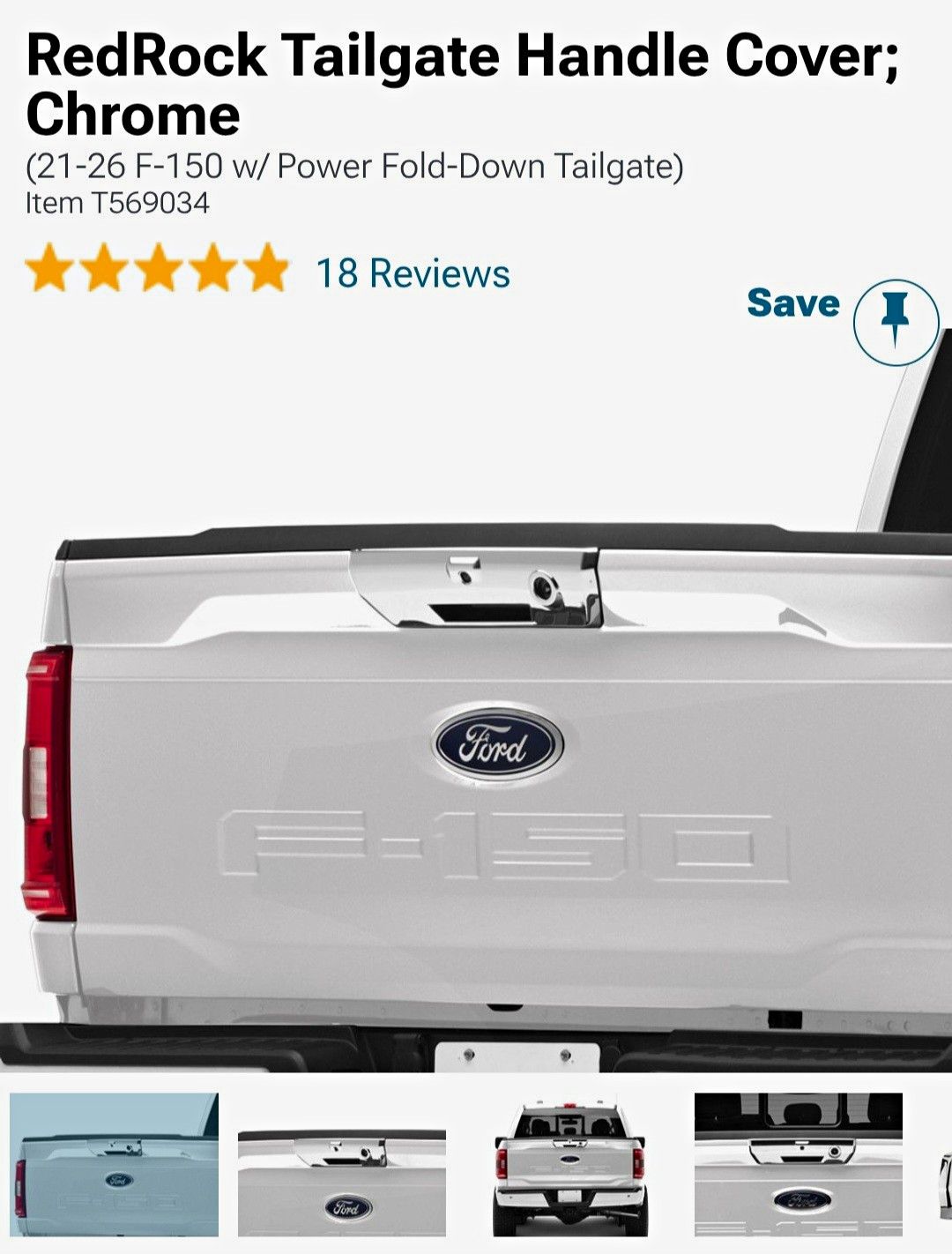RedRock Tailgate Handle Cover ; Chrome (21'-26' F-150 W/ Power Fold Down Gate