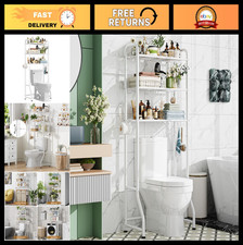 3-Tier Over Toilet Storage Rack - Metal Bathroom Organizer Shelf with Paper Hold