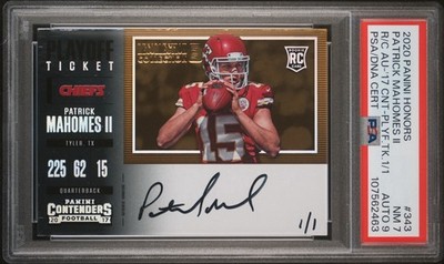 2017 Panini Contenders Patrick Mahomes Honors RC Playoff Ticket Auto 1/1 PSA 7