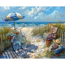 Beach Bike Paint by Numbers Kit for Adults Beginner,Flower Easy Adult Paint b...