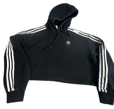 Adidas Originals Adicolor Cropped Hoodie Black Trefoil Stripes Women's S