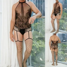 Sexy Men's Bodysuit in Fishnet Nylon Perfect for Clubwear and  for LINGERIE