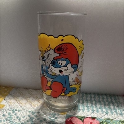 Papa Smurf The Smurfs Clear Glass Decorated Painted Cartoon Drinking Glass