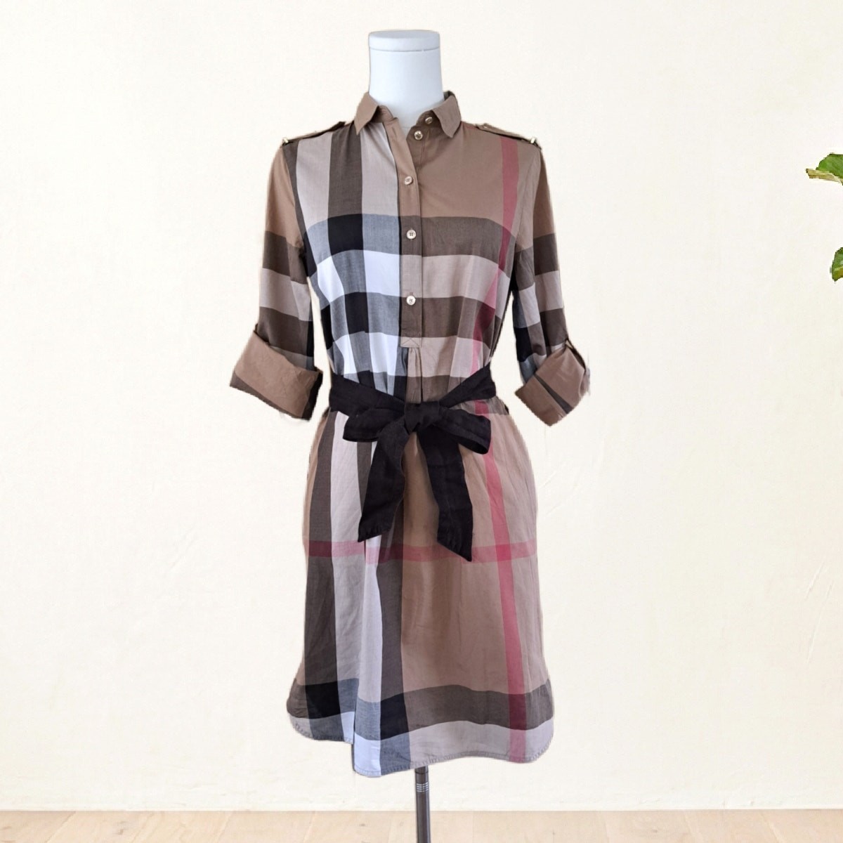 BURBERRY Kelsy Brown Check Dress Cotton Shirt Dress Size 2 No Belt