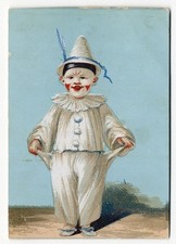 Little CIRCUS CLOWN with no Money VICTORIAN 1880's Card