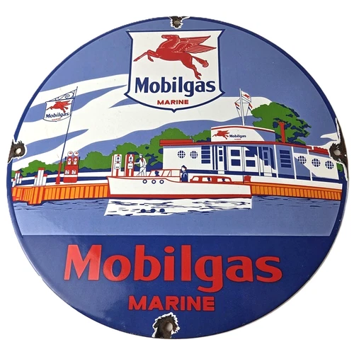 Vintage Mobil Sign - Pegasus Mobilgas Marine Gas Pump Service Porcelain Sign