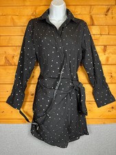 CLEARANCE AX Paris Womens Shirt Dress Size 8 Black Gold Polka Dot Wrap Tie