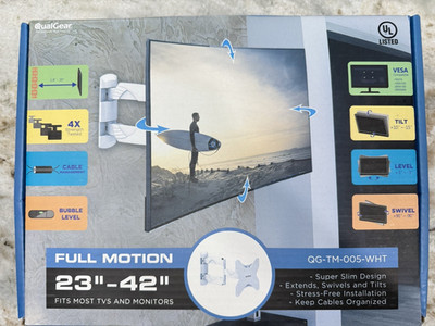 Wall Mount LED TV 23''-42'' Super Slim, Ultra Low Profile Full Motion QualGear 