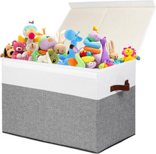 Large Toy Storage Box with Lid, Sturdy Toys Storage Chest Bin Organizer Basket w