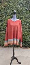 The Territory Ahead XXL Ramie Blend Sweater Rust Striped Trim V-Neck Boho Casual