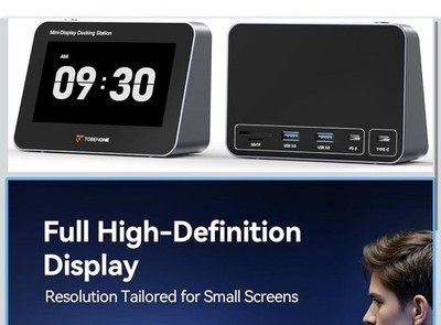 Tobenone 5'' FHD 1080P Mini Monitor for PC with USB-C Hub, 100W PD, 4 USB Ports
