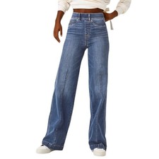 Spanx Wide Leg Seamed Front Jeans Size S Tall Vintage Indigo Blue Pull On