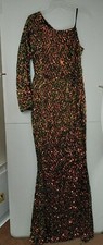 Miss Ord Large Colorful Sequined One Shoulder Floor Length Prom Dress NWT