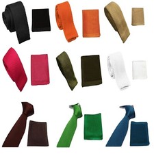 Men's Knit Knitted Square bottom Tie + Pocket Square Handkerchief Set Woven