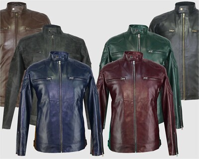 Men's David Beckham Stannard Real Lambskin Leather Racer Athletic Bomber Jacket