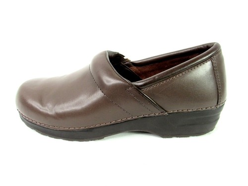 brown leather nursing clogs