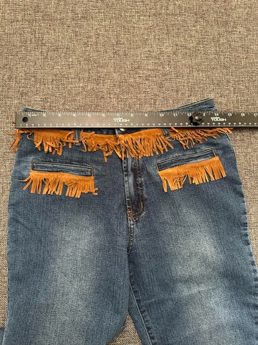 GNM Womens Bell Bottom Fringe Tassel Denim Pants - Picture 6 of 9
