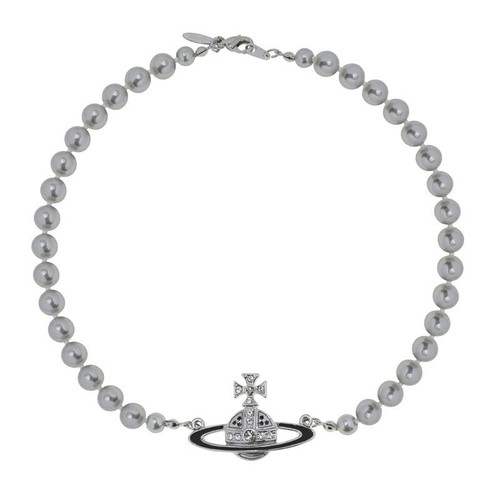 Vivienne Westwood Mini Bas Relief Grey Pearl Choker Necklace New in Box 259 - Picture 2 of 7