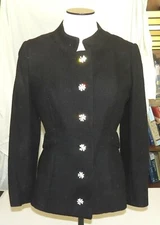 Junior Accent Black Ladies' Jacket with Crystal Floral Buttons Size 3
