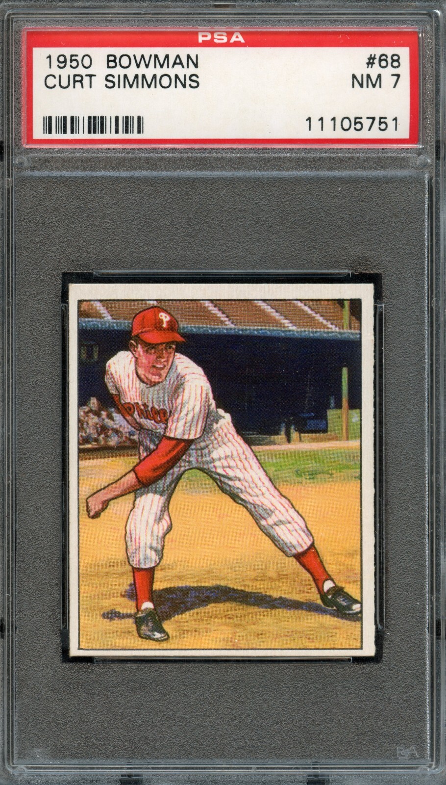 BB - 1950 Bowman - #68 - Curt Simmons - PSA 7 - NM