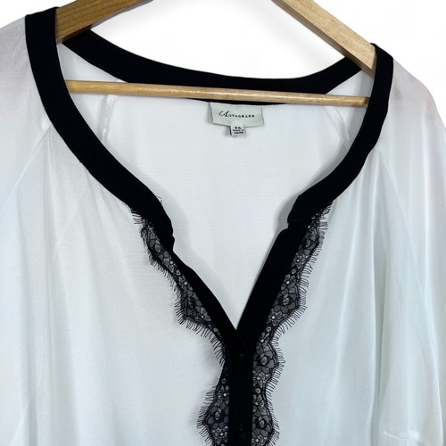 Autograph Sheer Blouse Womens Plus Size 24 White Black Lace Trim Corporate - Picture 2 of 8