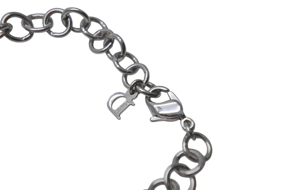CHRISTIAN DIOR Bracelet Bangle Chain AUTH Logo Vintage CD Silver Heart