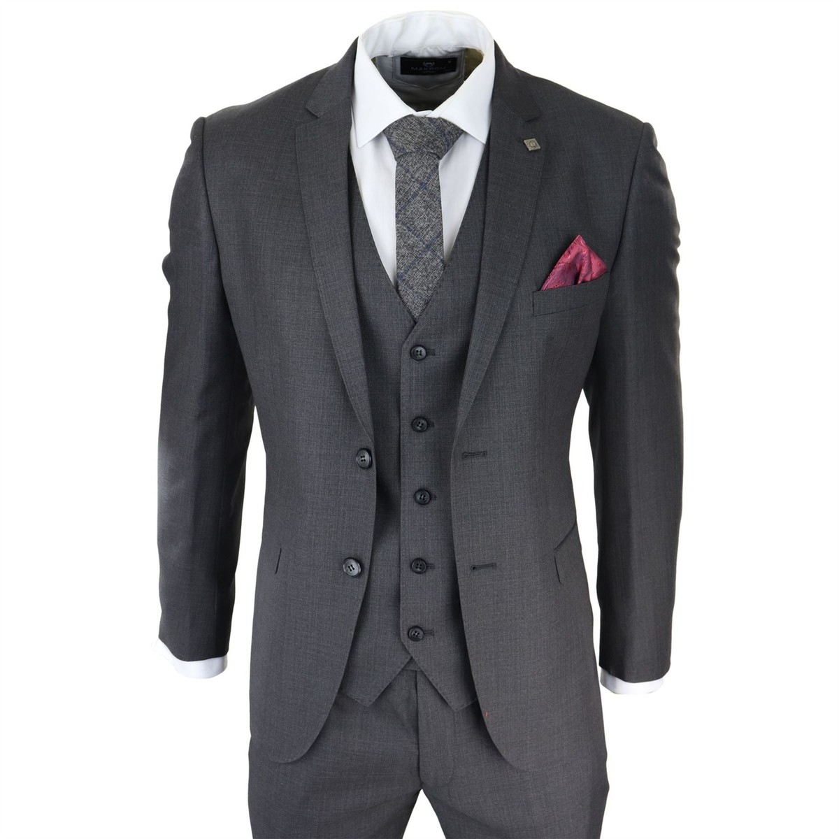 Mens Dark Grey Charcoal Piece Suit Classic Stitch Wedding Summer