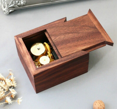 WALNUT  WOODEN  SLIDE WIND UP MUSIC BOX  :   SUPER MARIO - GROUND THEME  