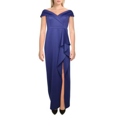 XSCAPE Petite Off-The-Shoulder Gown Indigo Blue 2P 14P 12P 8P