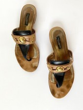 Dolce & Gabbana Leather Studded Gold Sandals Flip Flops