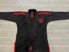 2 Piece Sanabul BJJ Jiu-Jitsu Gi Black Size A0. Unisex Black/red.