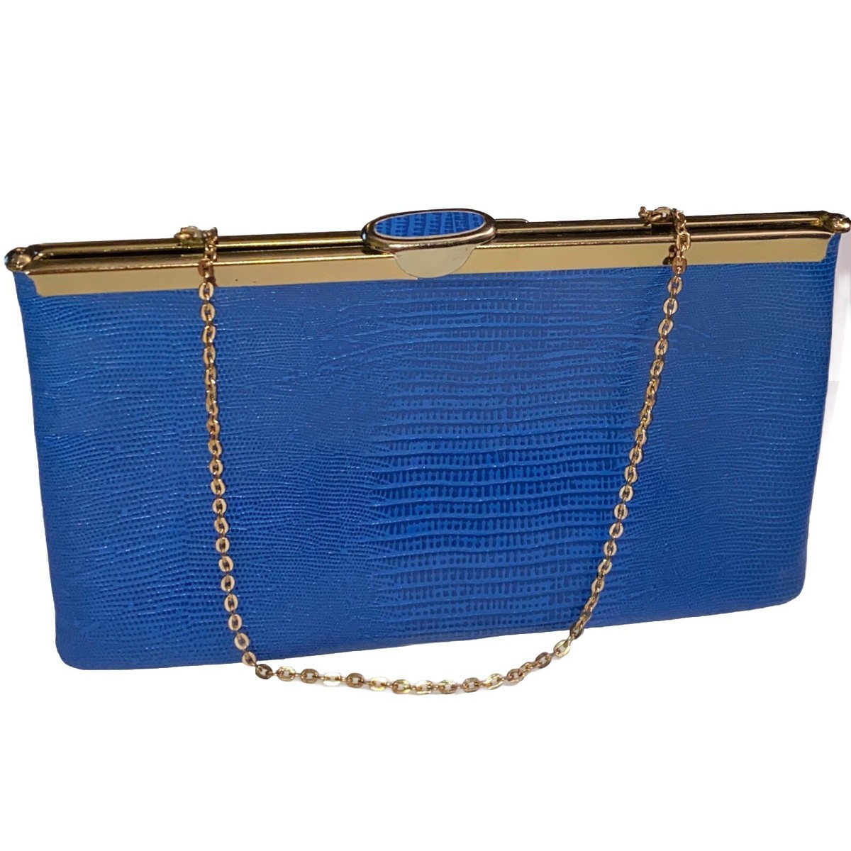 ETRA Vintage 50's Blue Reptile Print Leather Clutch Shoulder Chain