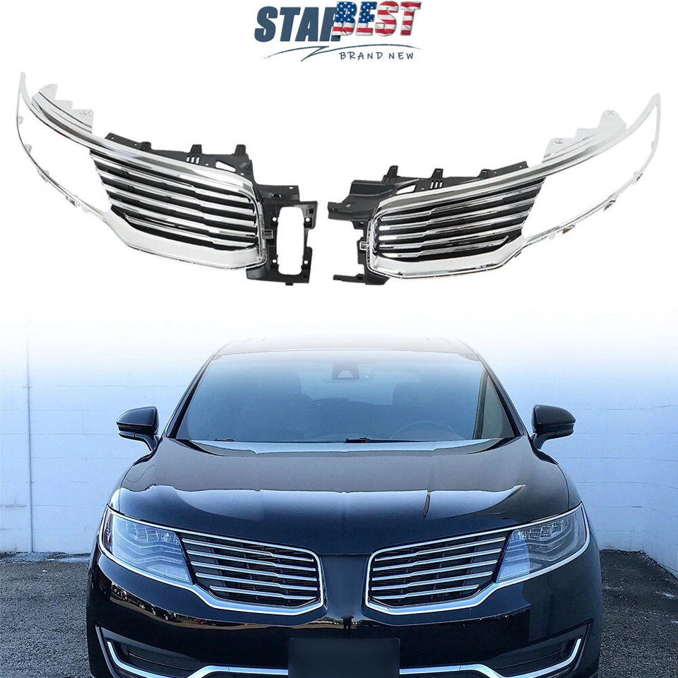 Front Bumper Grille LH+RH Pair Chrome Upper Grill For 2016 2017 2018 Lincoln MKX Foto 2 de 4