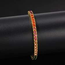 4mm Hip Hop Colorful Zircon Tennis Chain Bracelets 18k Gold Plated Alloy Jewelry