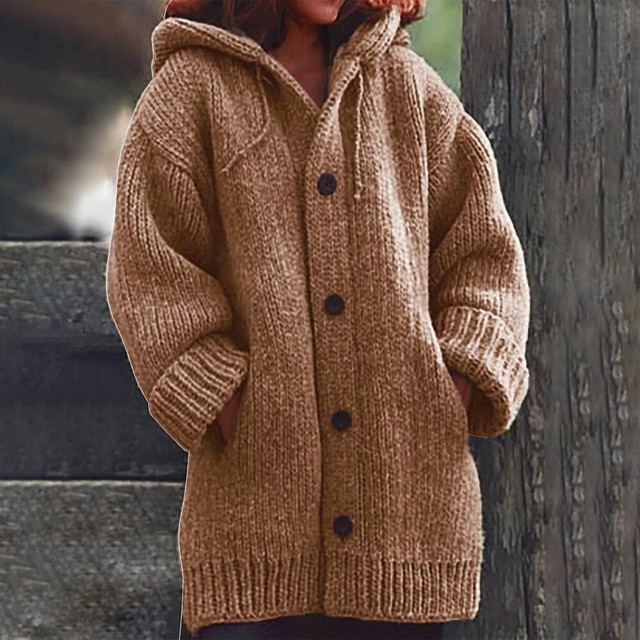 Winter Warm Womens Open Front Sweater Cable Knit Chunky Hoodie Cardigan