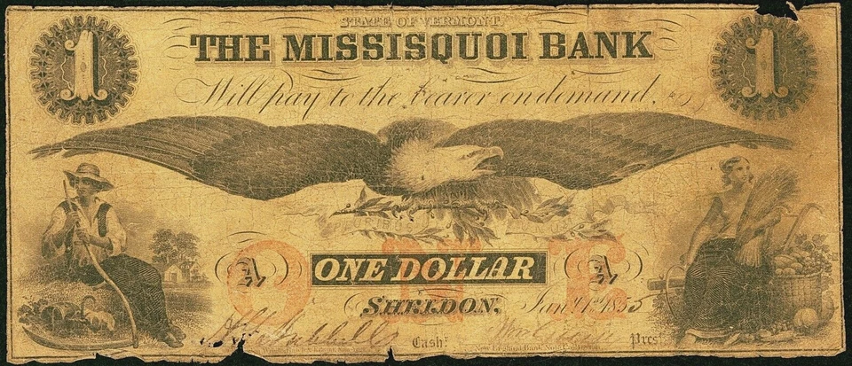 VT $1  SHELDON Vermont The Missisquoi Bank Jan 1855 PMG VG10 VT-225 G4a - Image 4 of 4