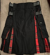 Scottish Modern Utility Kilt for Men Two Tone Red Black Tassels Kilt Size 32
