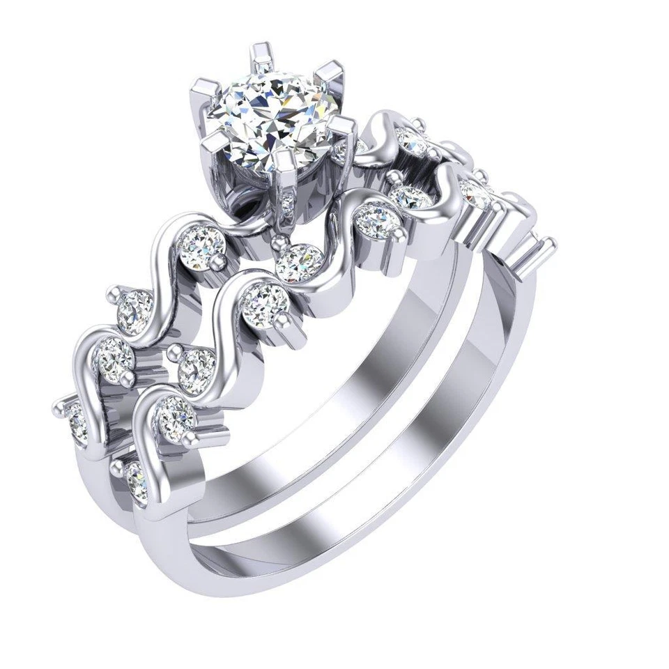 Lab Grown Round Diamond VS F 1.00 Ct Engagement Bridal Ring Set 10K Solid Gold - Image 2 of 4