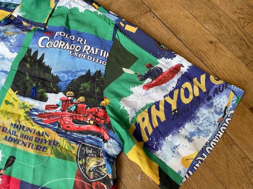 Polo Ralph Lauren Sportsman Colorado Rafting Kayak Patchwork Print Shirt M - Picture 4 of 11
