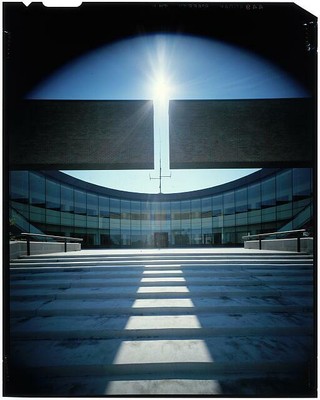 Columbus City Hall, Columbus, Indiana. Exterior. Detail. View up stairs 1981