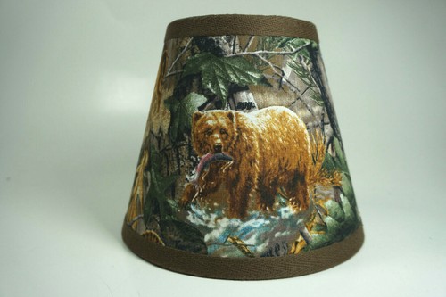 Primitive Deer Moose Bear Turkey Tree Camo Fabric Lampshade Lamp Shade - Picture 2 of 16