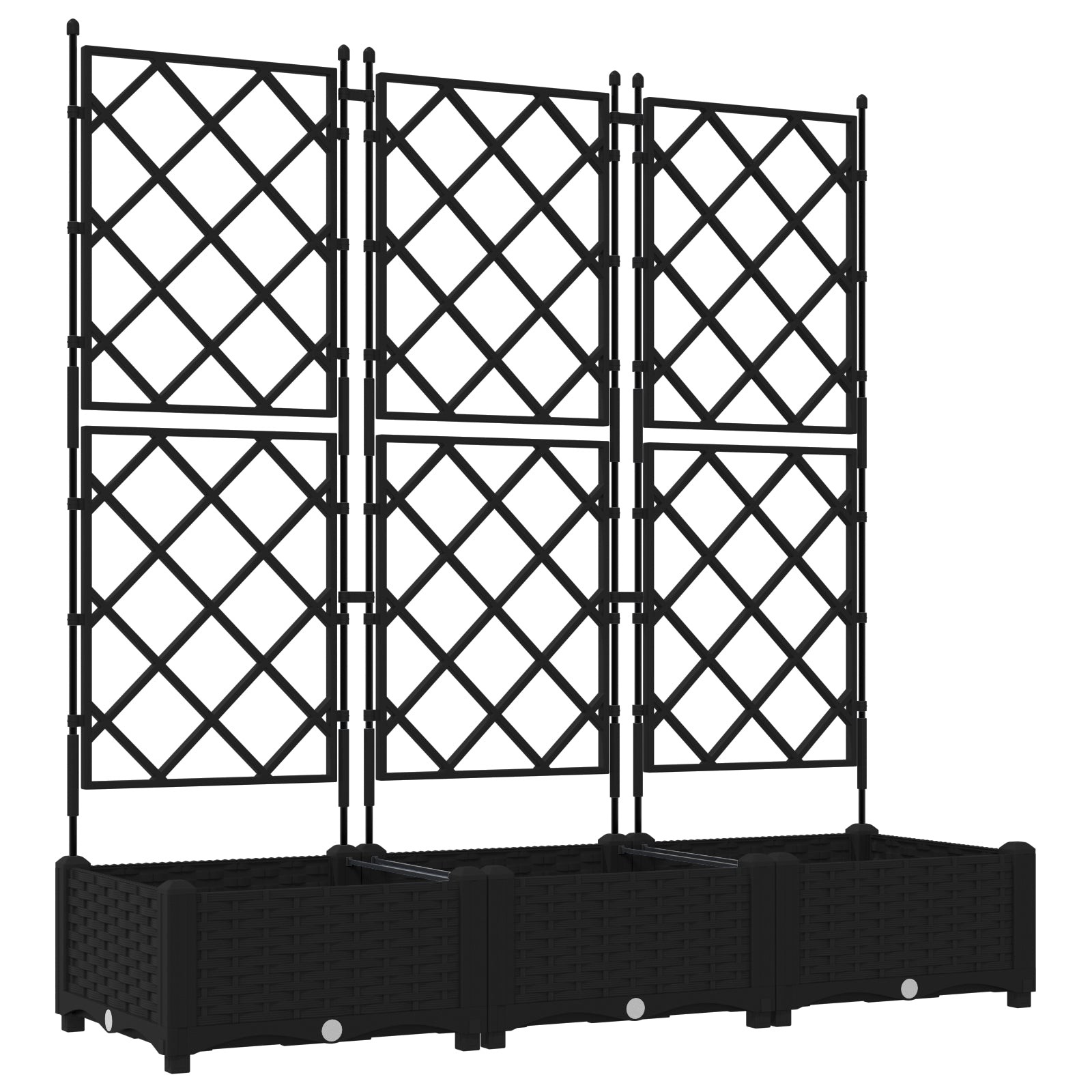 vidaXL Fioriera con trellis 3 pcs Nera 120x40x125.5 cm