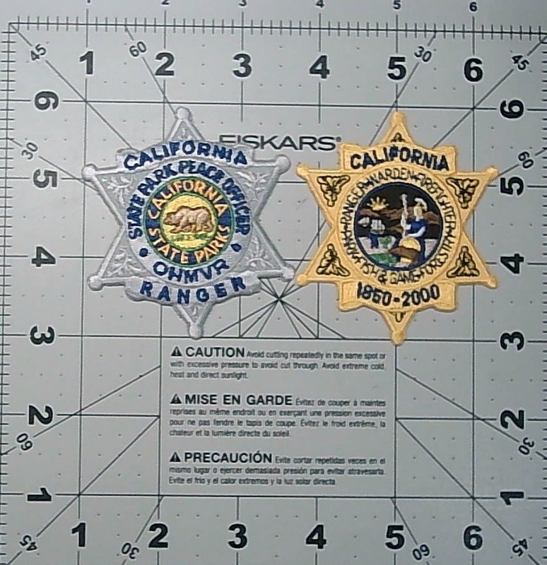 TWO CA. STATE RANGER PATCHES. ( RANGER & RANGER WARDEN.)