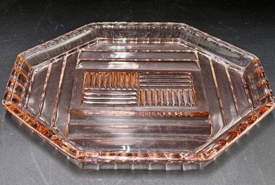 Vintage Pink Depression Glass Octagon Vanity/Dresser Perfume Tray Art Deco