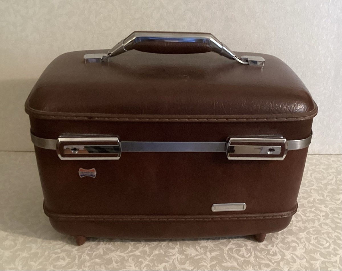 Vintage American Tourister Train Case Hard Case-Mahogany-NO KEY or TRAY