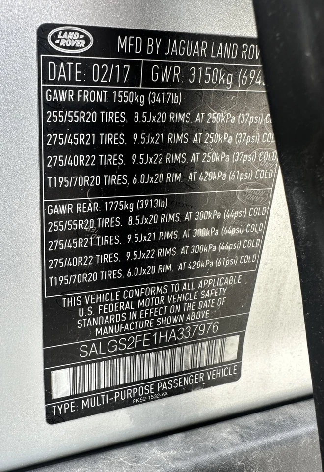 Land Range Rover SWB L405 2017 5,0 L dirección asistida barra de cambios sin motor eléctrico Foto 4 de 4