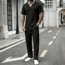 Mens Summer Track Suits 2 Piece Pants Sets Short Sleeve Sweatsuit Outfits