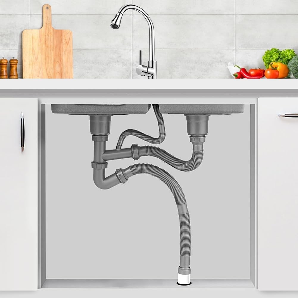 Kitchen Sink Double Hose Drain Kit Quick Draining Expandable Multiple Deodo