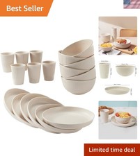 18pcs Wheat Straw Dinnerware Sets Unbreakable Reusable Dinnerware Set Kitchen...